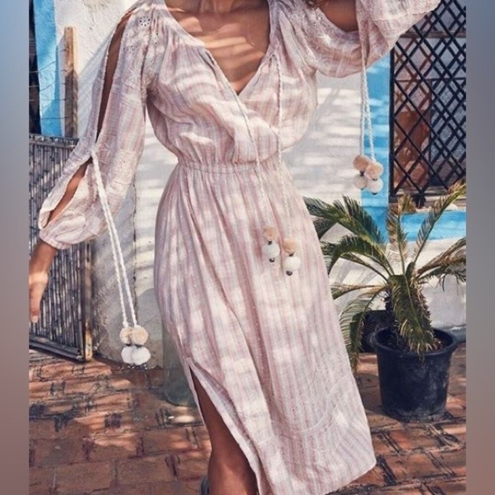 Rare Loveshackfancy Pink Isla Midi Embroidered Boho Dress